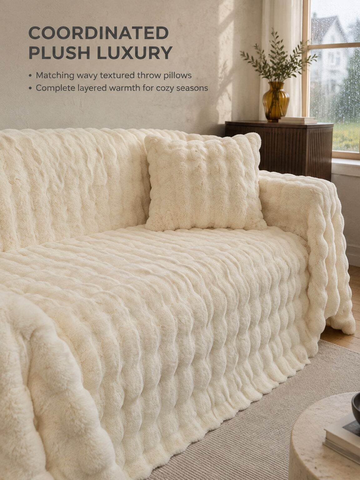 Faux fur furniture protector with non-slip backing