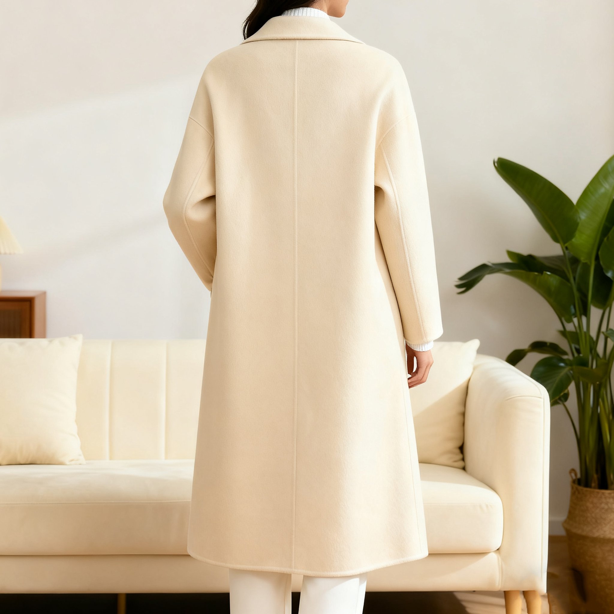 여성스러운 크림 화이트 클래식 울 코트