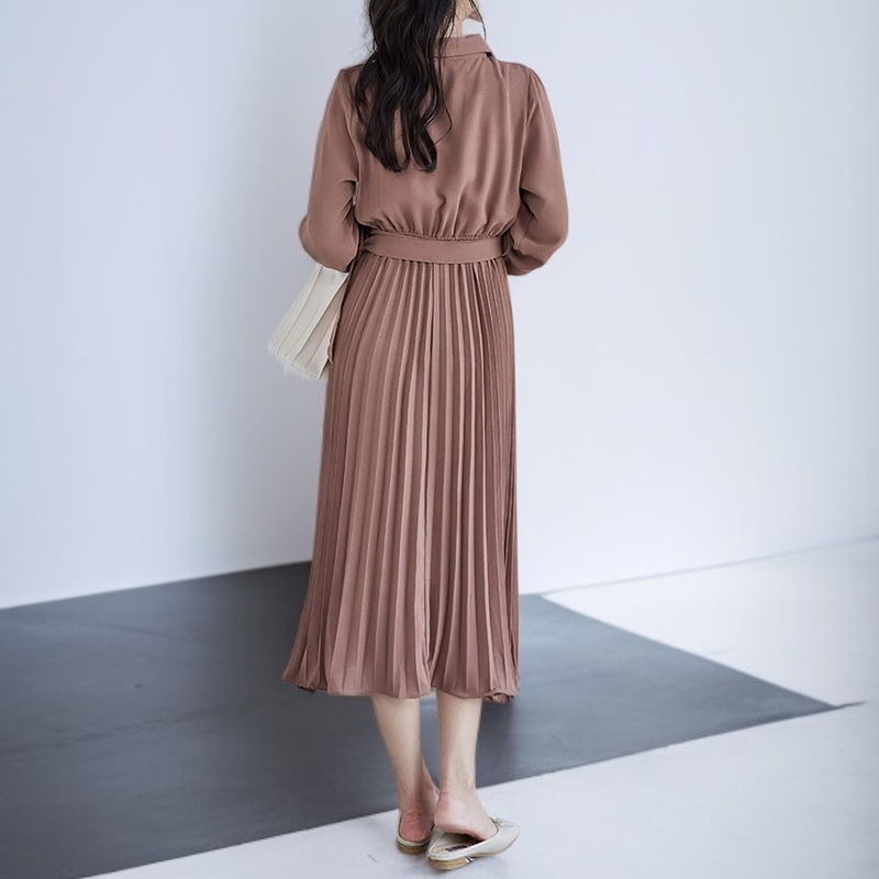 秋新作 レディース 長袖ニットプリーツワンピース OL通勤 日本ロッテ