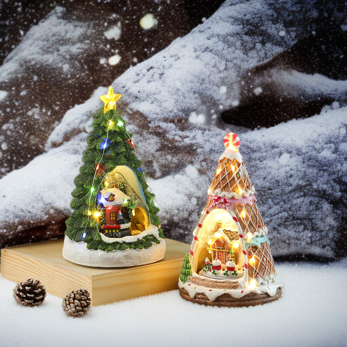 クリスマス用回転樹脂製光るオルゴールのオーナメント各種