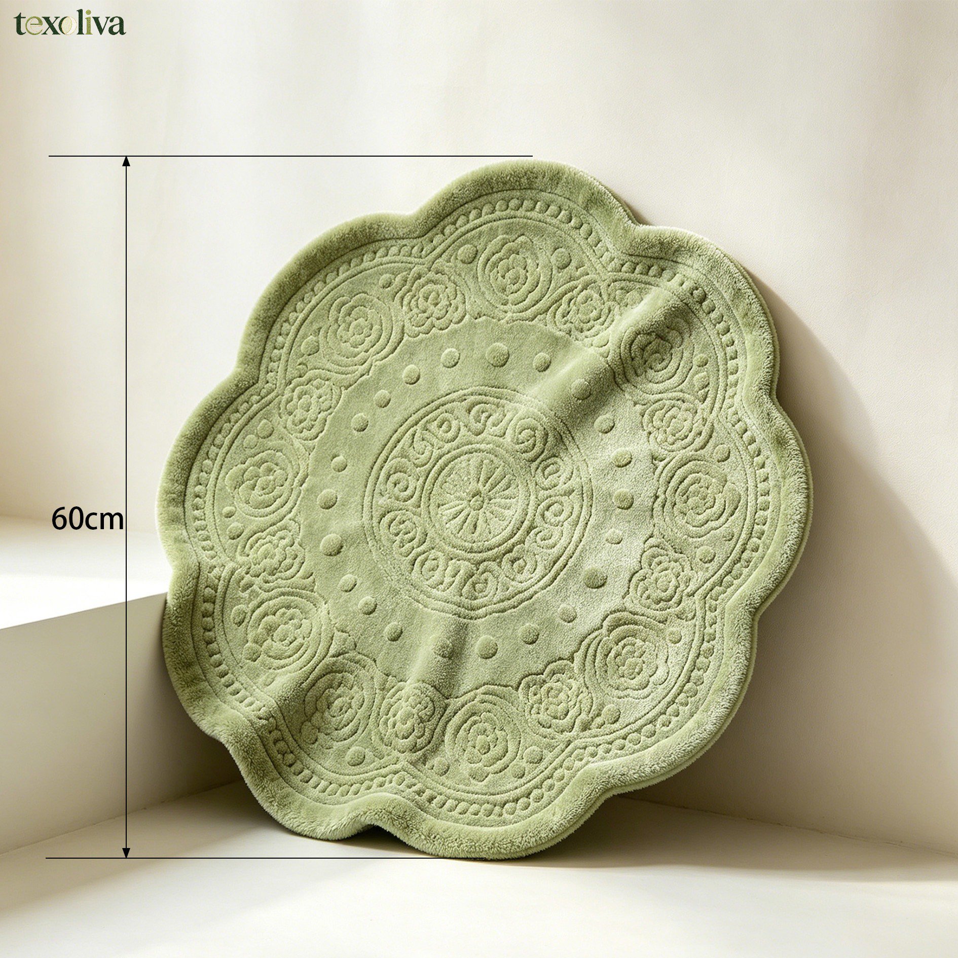 Close-up of plush flower-shaped bath mat texture