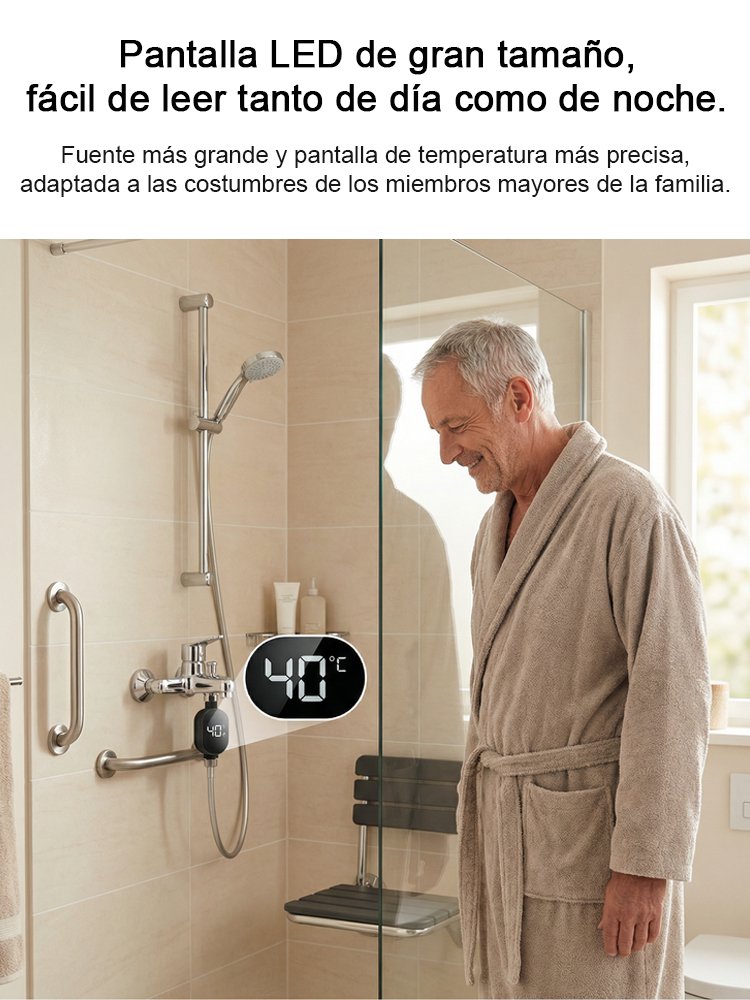 Ducha inteligente con pantalla de temperatura.Agua caliente disponible en sólo tres segundos