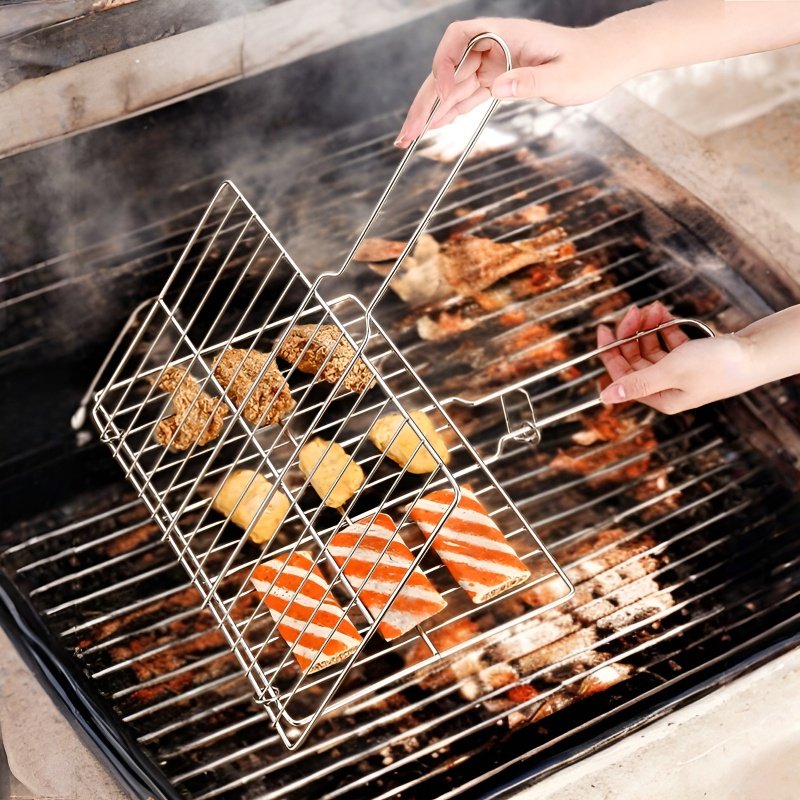다용도 접이식 바베큐 도구 핸드헬드 경량 바베큐 그릴 바베큐 그릴 직사각 생선 그릴 집 밖 소성 요리 도구