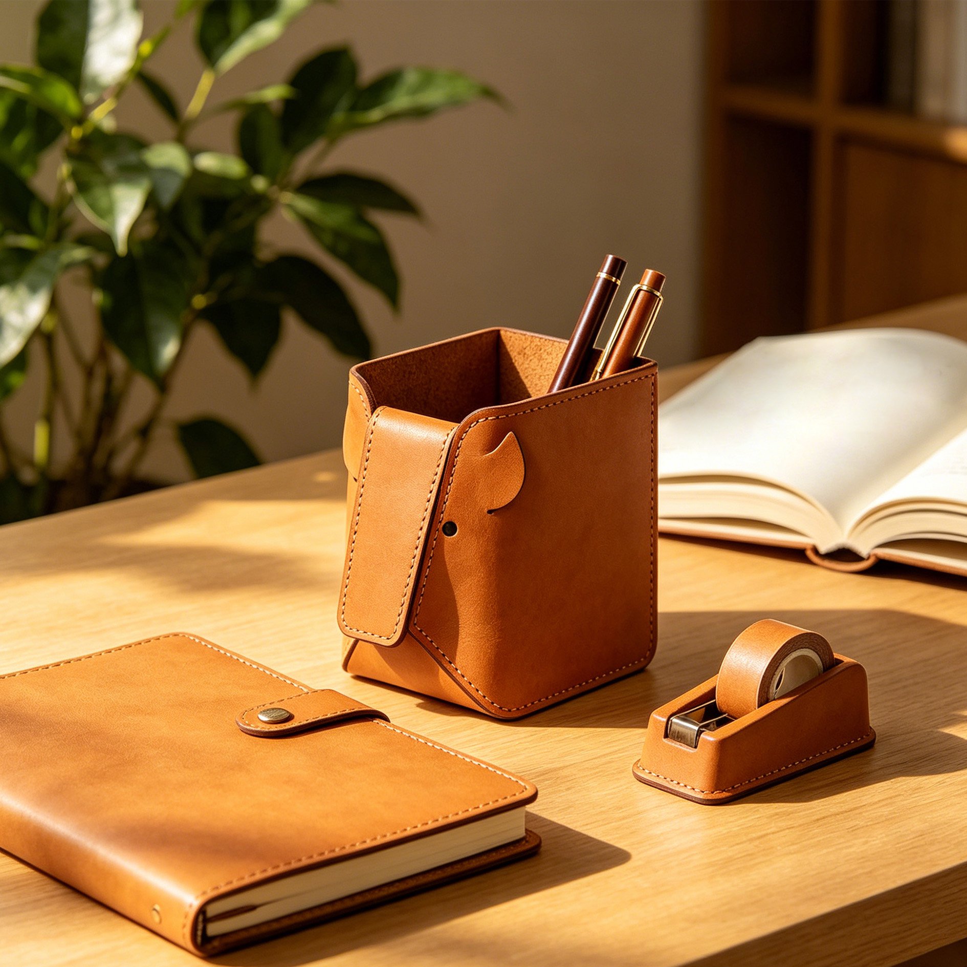 Schlichter Stiftehalter aus Leder (2er-Set)