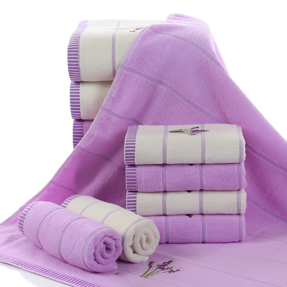 Solid Color Pure Cotton Embroidered Towels, Bath and Face Towel Set