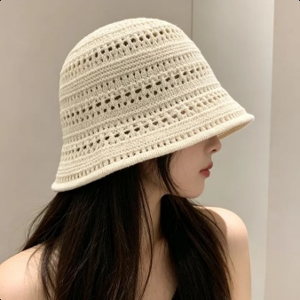 Sommerlicher atmungsaktiver Strick-Bucket Hat Damen  japanischer Stil  neuer Sonnenschutz-Hut