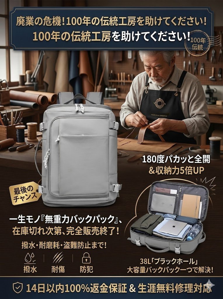 日本のバッグ聖地・豊岡市の老舗工房直販｜「空間マジシャン」超大容量バックパック 最終在庫処分！