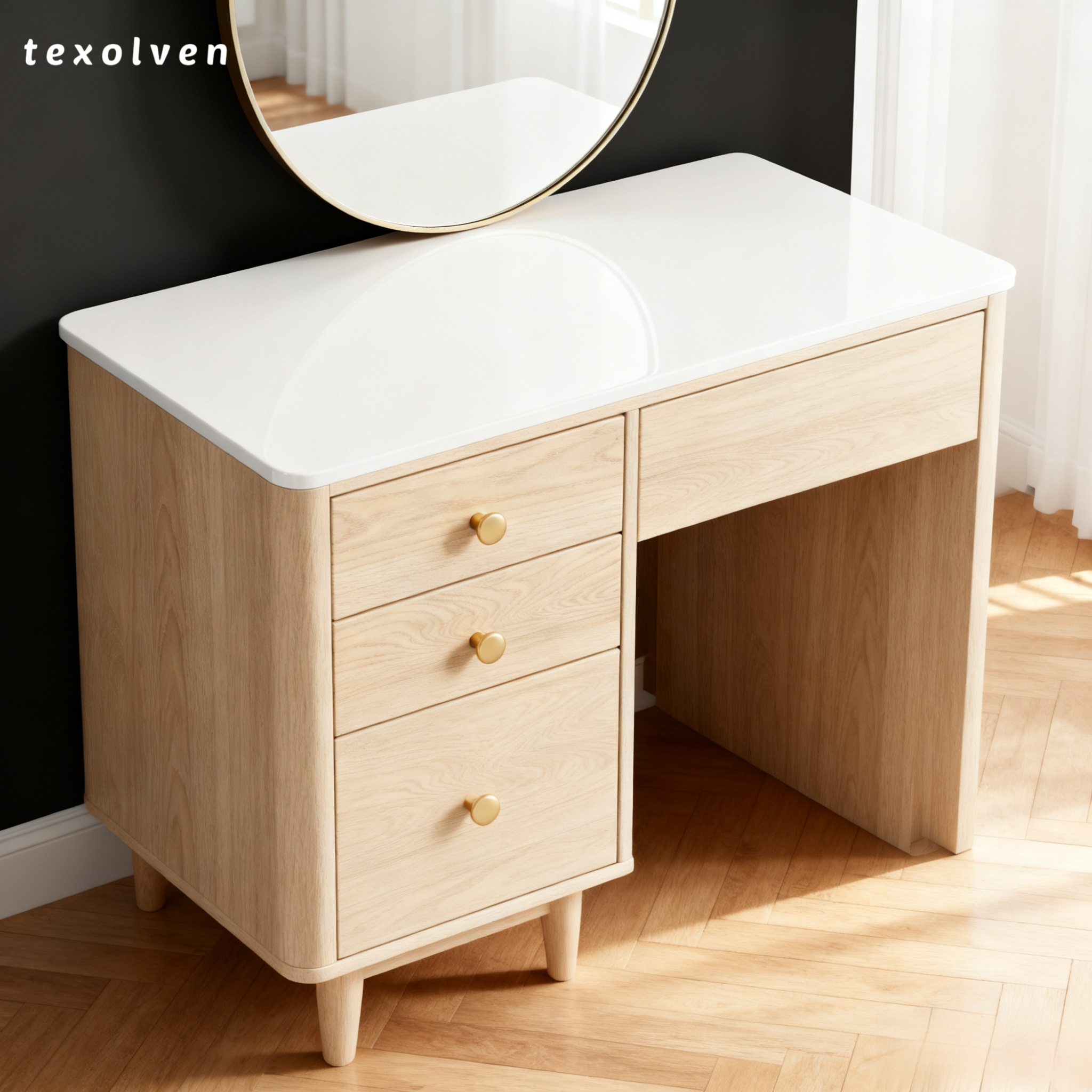 크림 스타일 화장대 견고한 원목 가볍고 고급스러운 스마트 모던 심플 소형 화장대