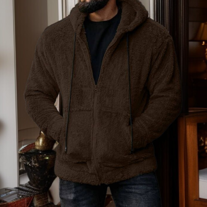 Men's hooded and fleece warm jacket