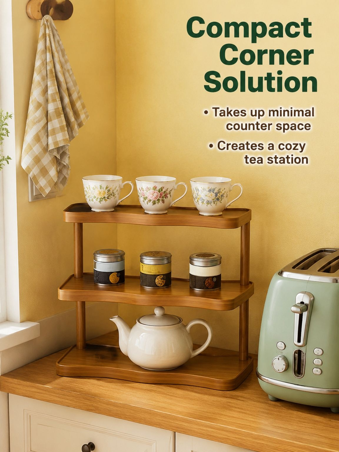 Tea and coffee mug display rack with multiple levels