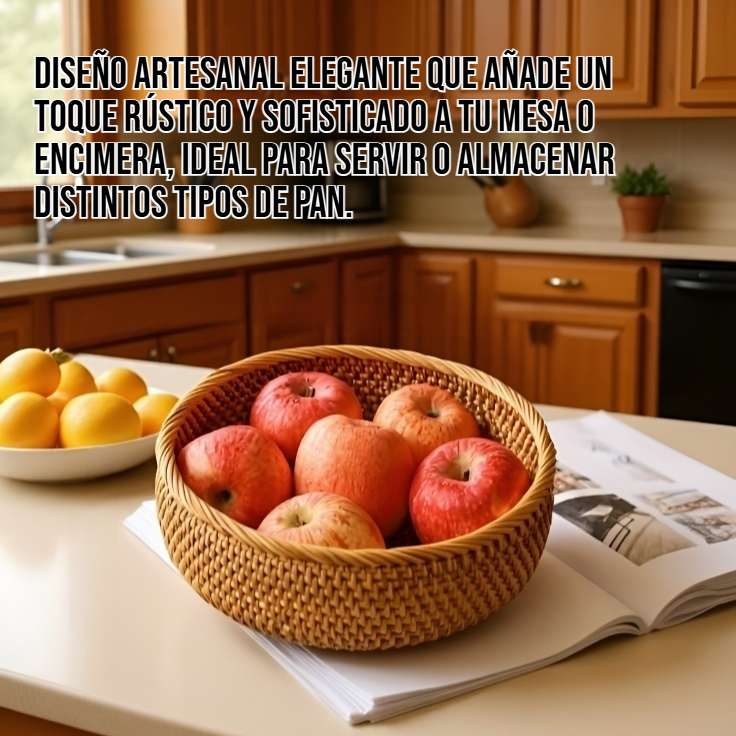 Cesta de pan redonda de ratán para almacenar en la cocina