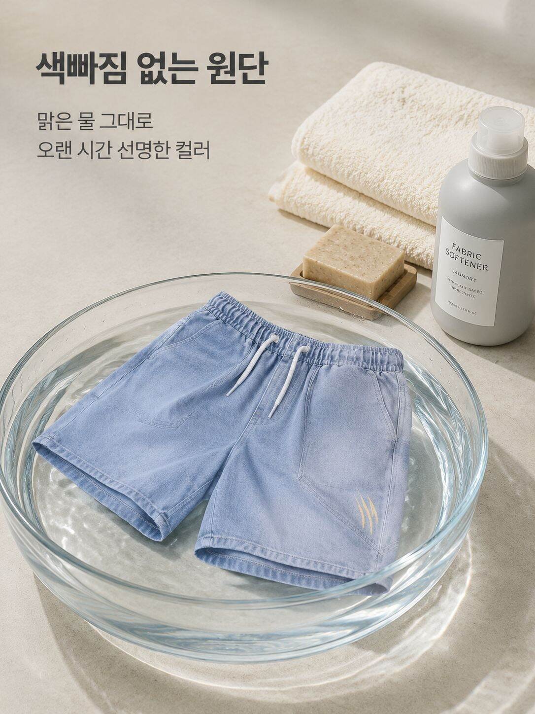 남성 패션 와이드핏 데님 반바지 착용컷