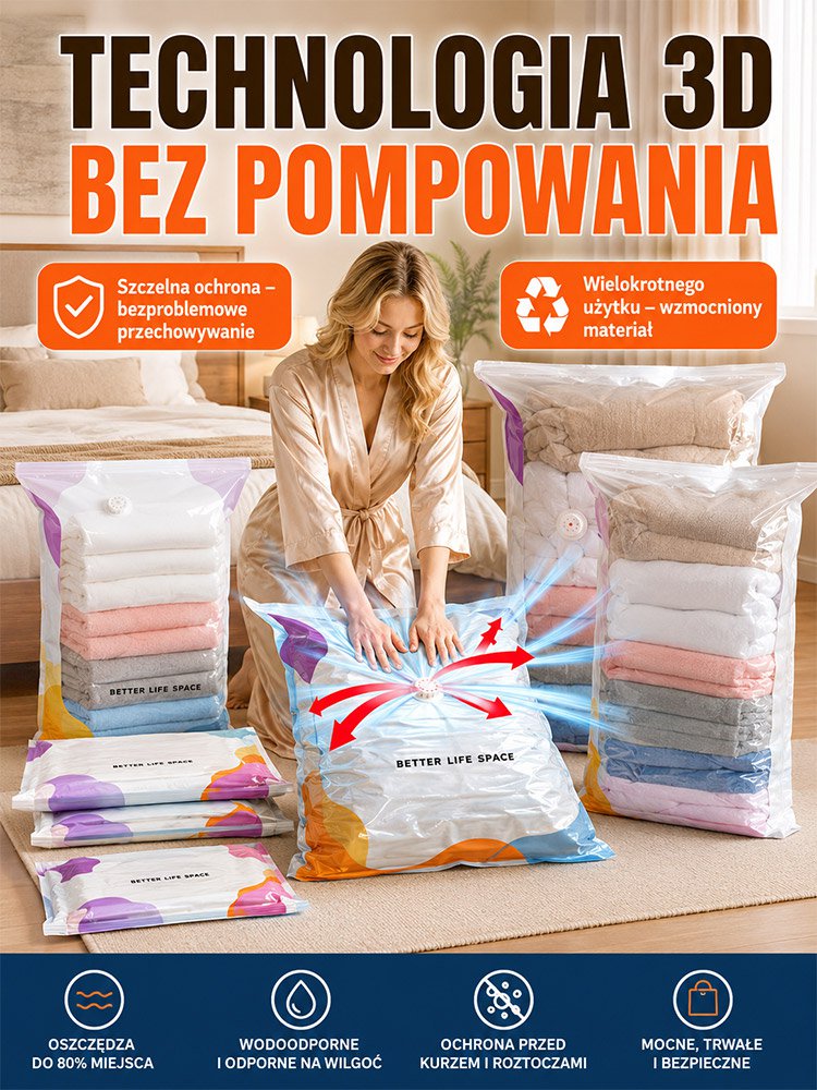 Duży worek próżniowy bez konieczności odsysania powietrza