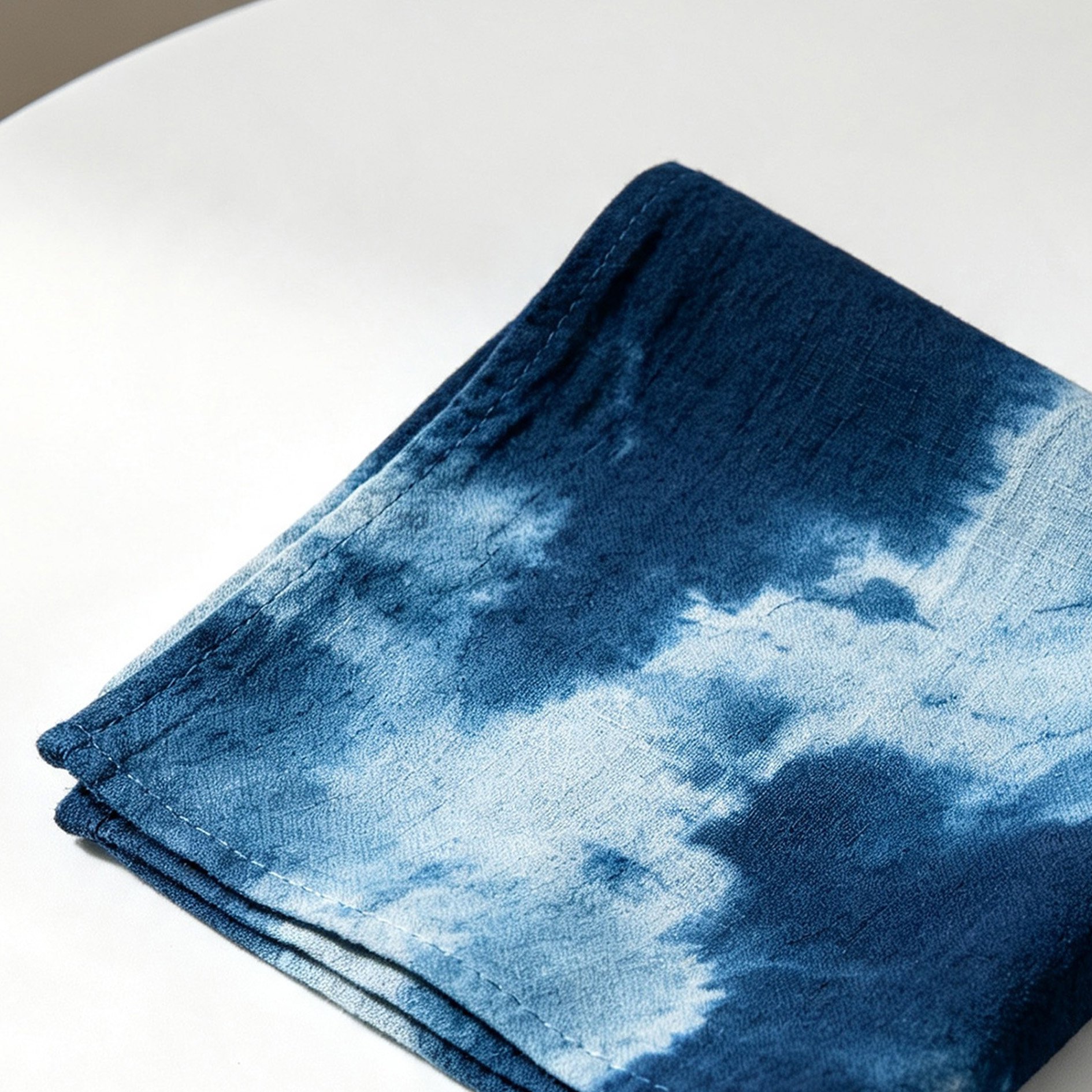 Indigo-dyed cotton and linen tea towel