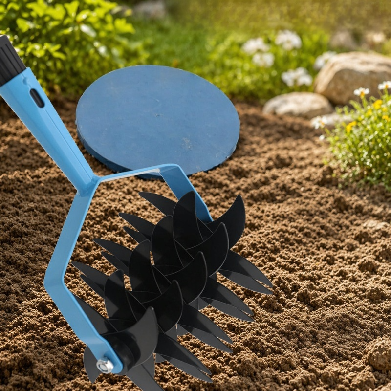 Bodenbearbeitungs- und Unkrautentfernungsmaschine im Einsatz im Garten
