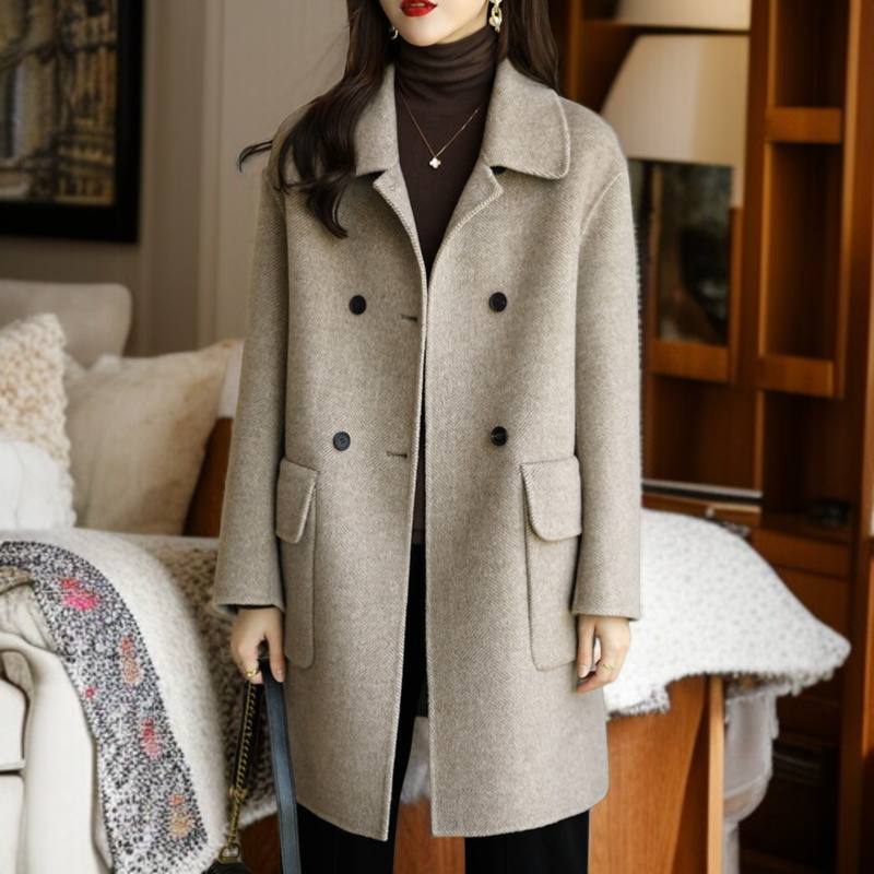 レディース厚手スリムツイードジャケット ミドル丈アップグレード・コットン・ツイード・コート