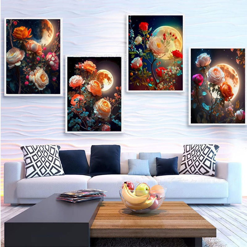 Moonlight Floral Diamond Painting Full Drill Living Room Decor