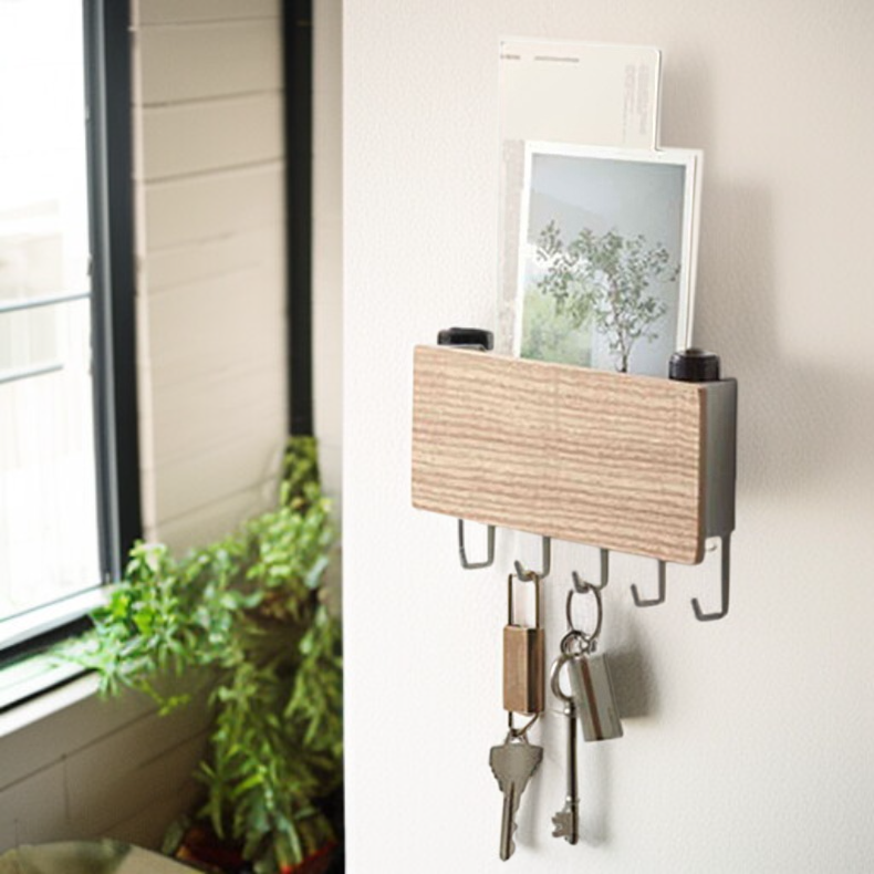 Organizador multifuncional de llaves y accesorios de madera maciza