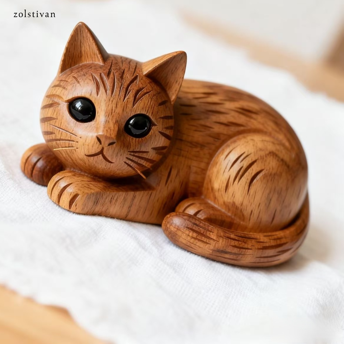 단단한 나무로 조각한 고양이 조각상(2개)