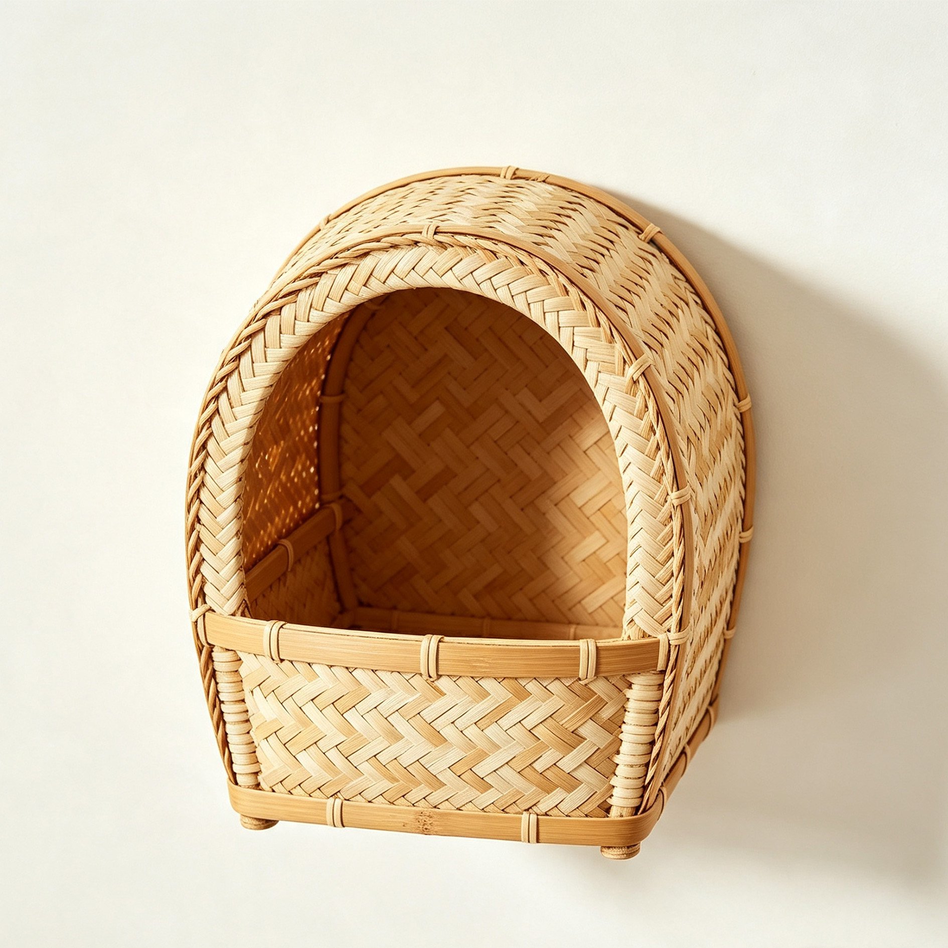 Bamboo and rattan arched wall-mounted storage basket