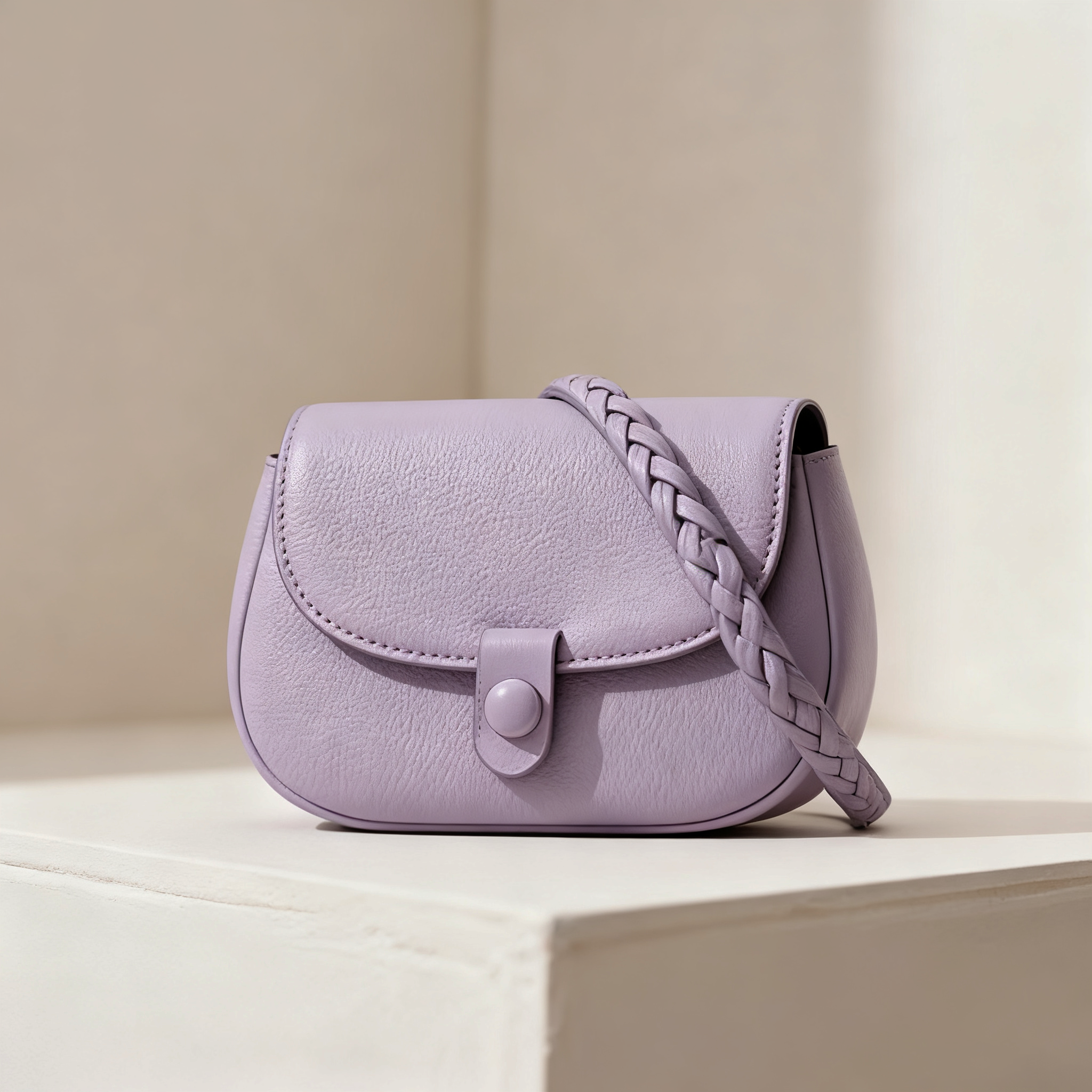 กระเป๋าสะพายข้างหนังสีม่วงหรูหรา