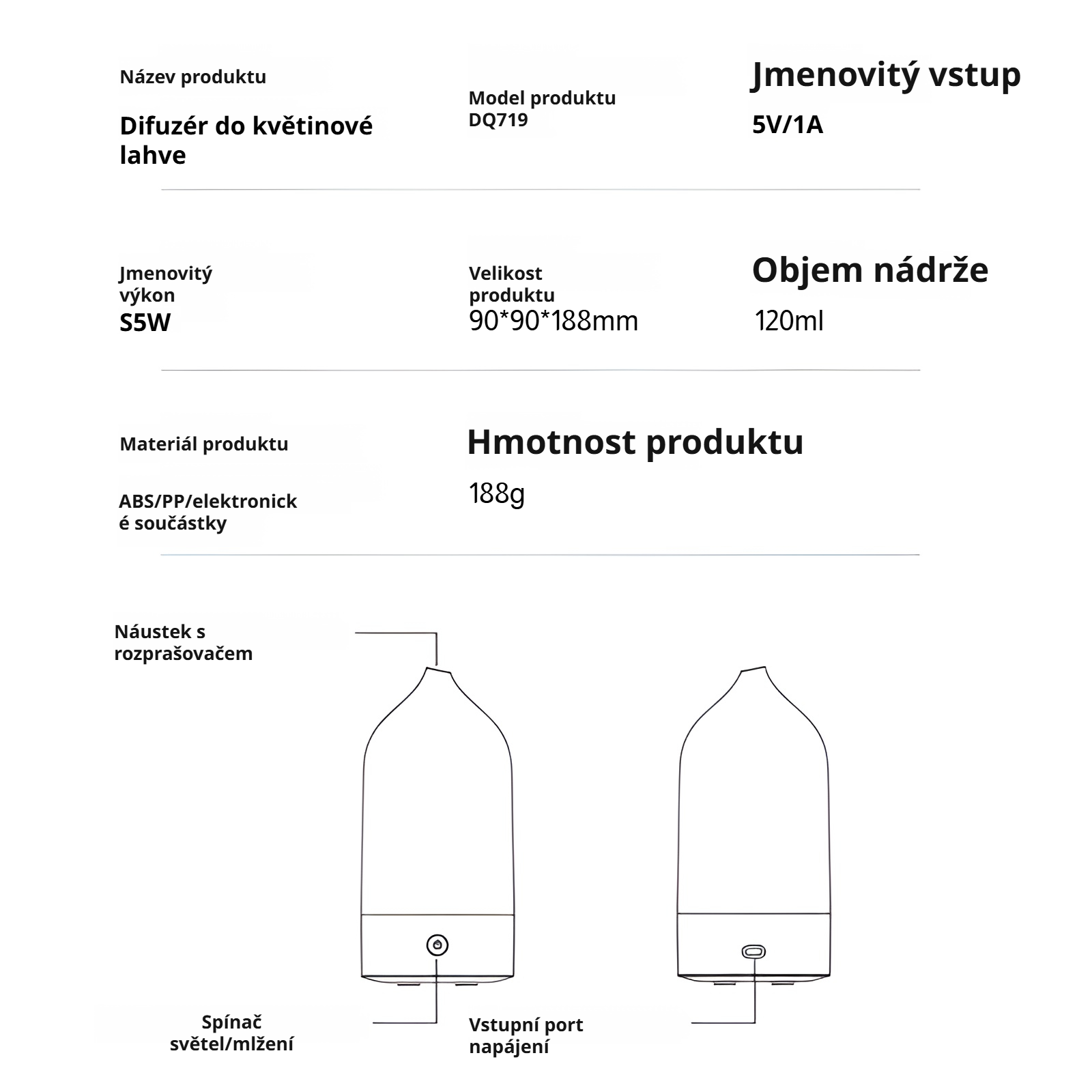Barevné světlo difuzéru pro příjemnou atmosféru