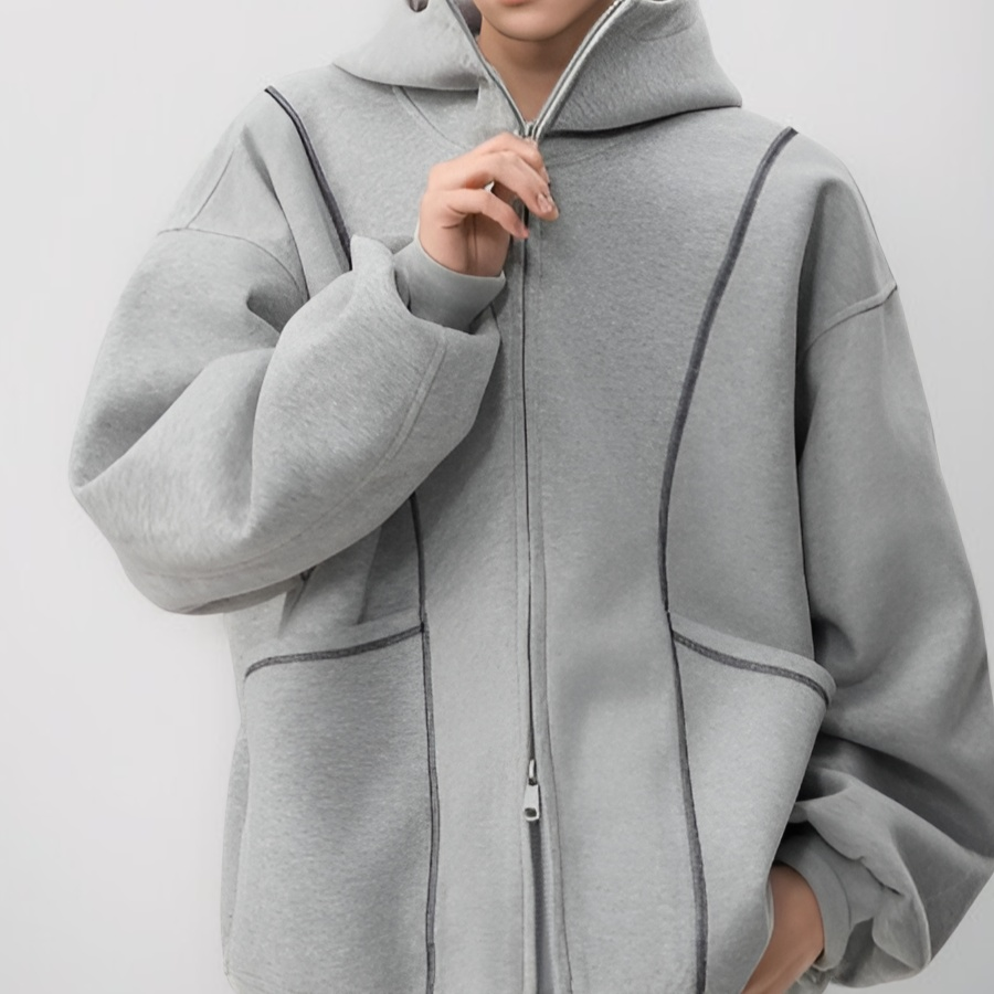 남성 루즈한 지퍼 후드 코트