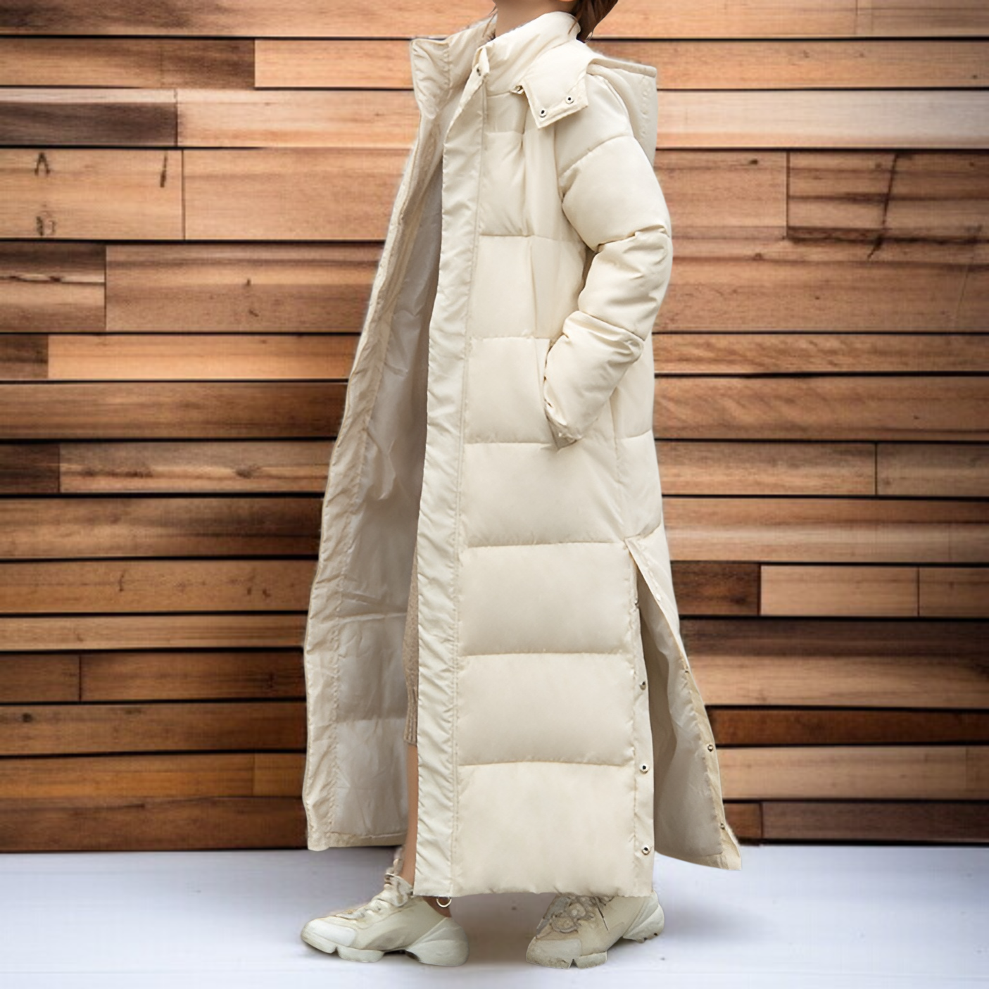 レディース エクストラロング ダウン コットン コート、足首丈、ゆったりとしたフィット感、暖かい中綿入りジャケット