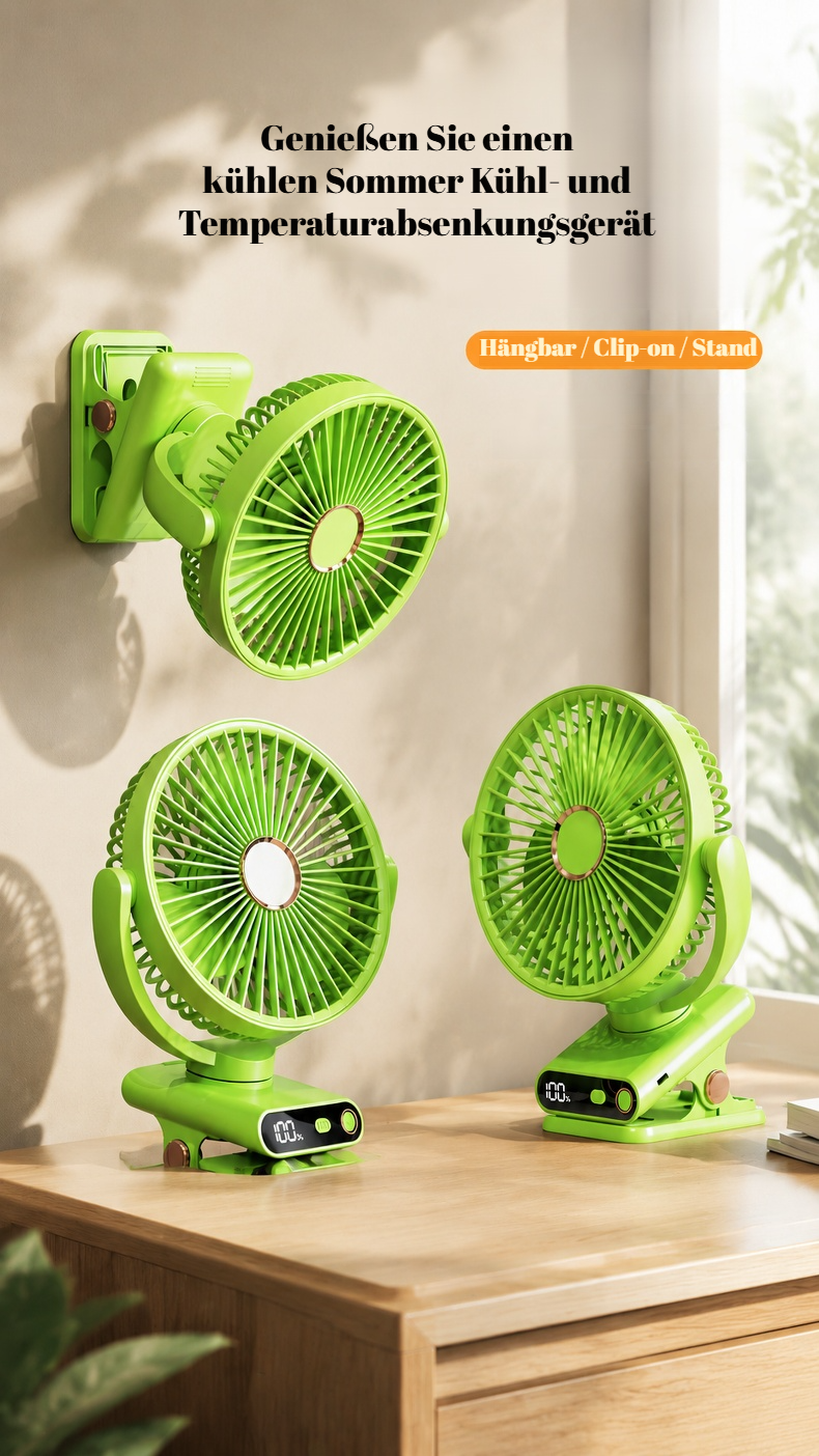 Leiser Ventilator mit Digitalanzeige auf dem Schreibtisch