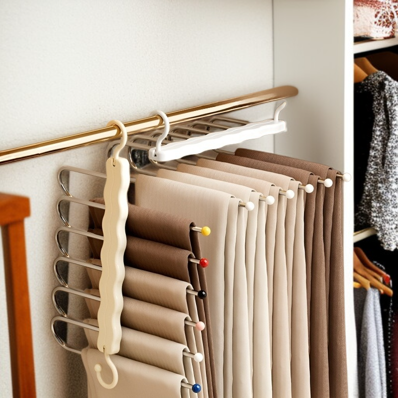 가정용 다용도 수납 행거 미끄럼 방지 접이식 바지걸이 매직 헴팬츠 집게 수납 행거 가정용 접이식 바지걸이