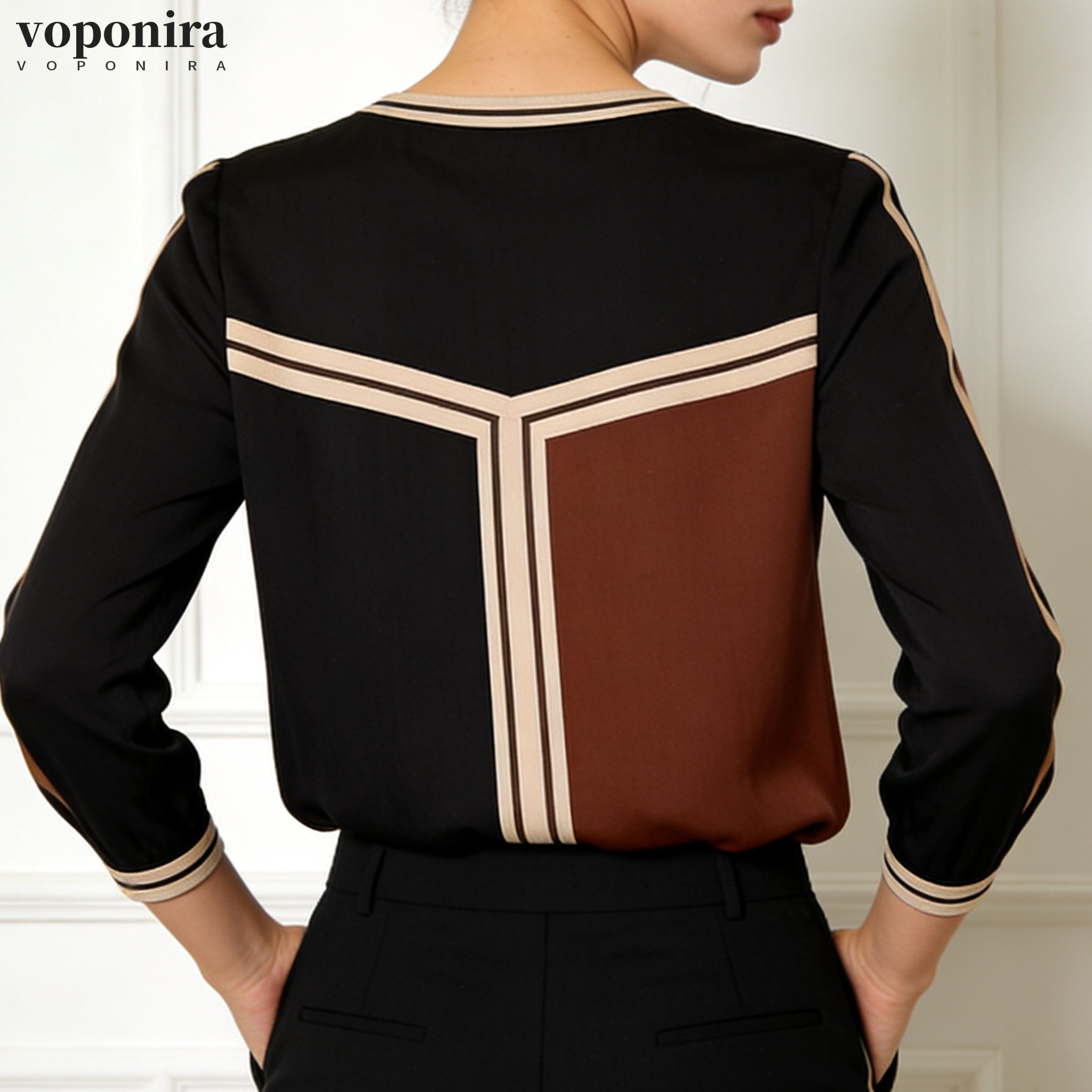 黒と茶色のカラーブロックシャツ