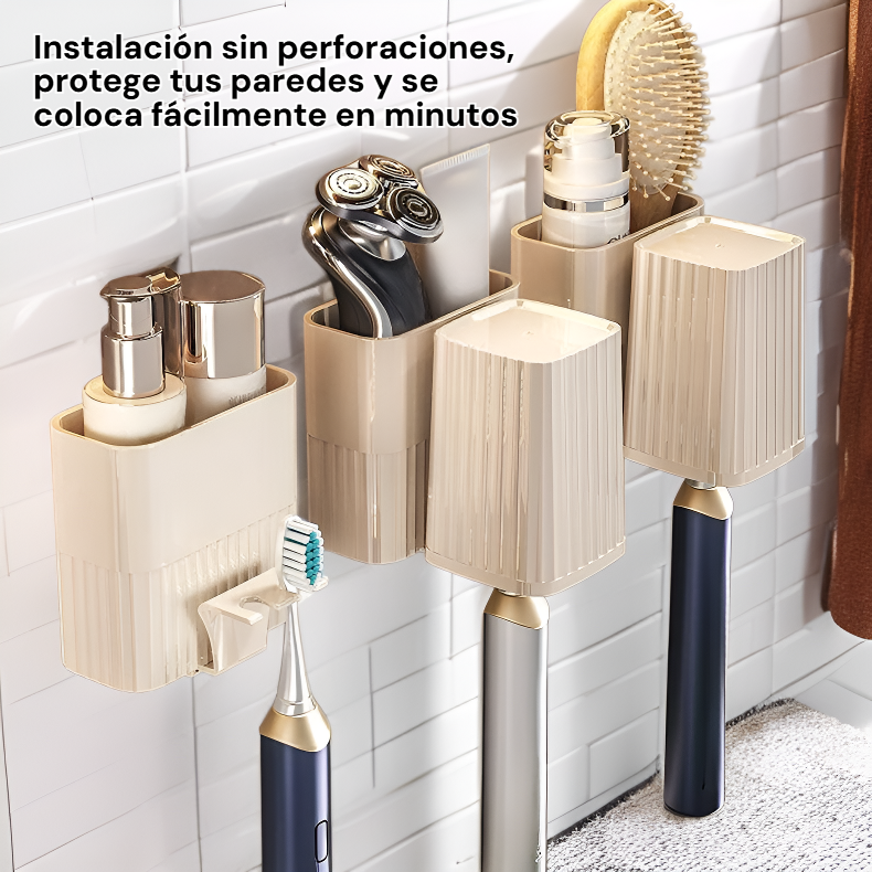 Juego de soporte de cepillos de dientes sin perforación para baño