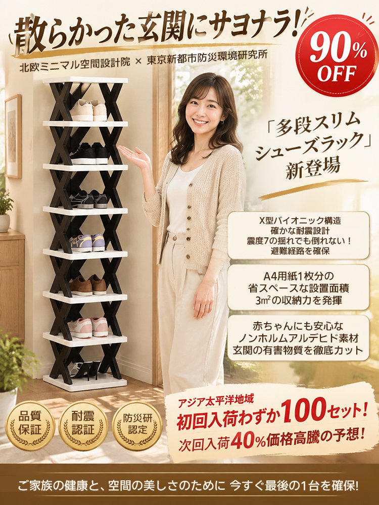 玄関用省スペース多段シューズラック