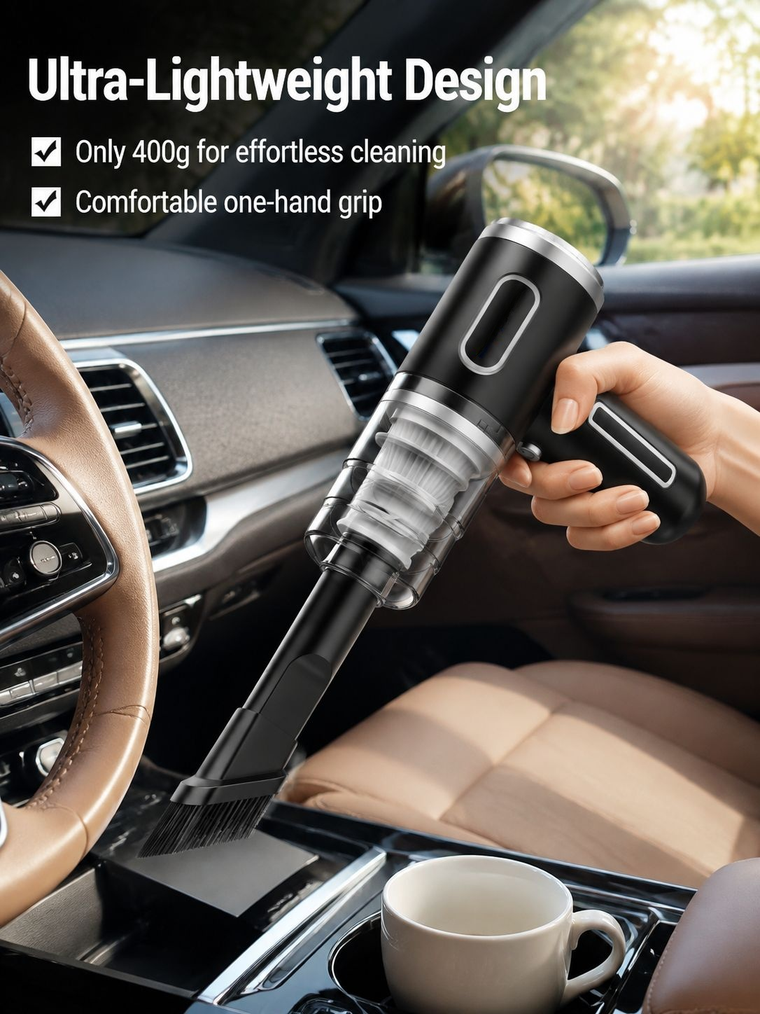 Ergonomic handheld vacuum for easy car and home cleaning
