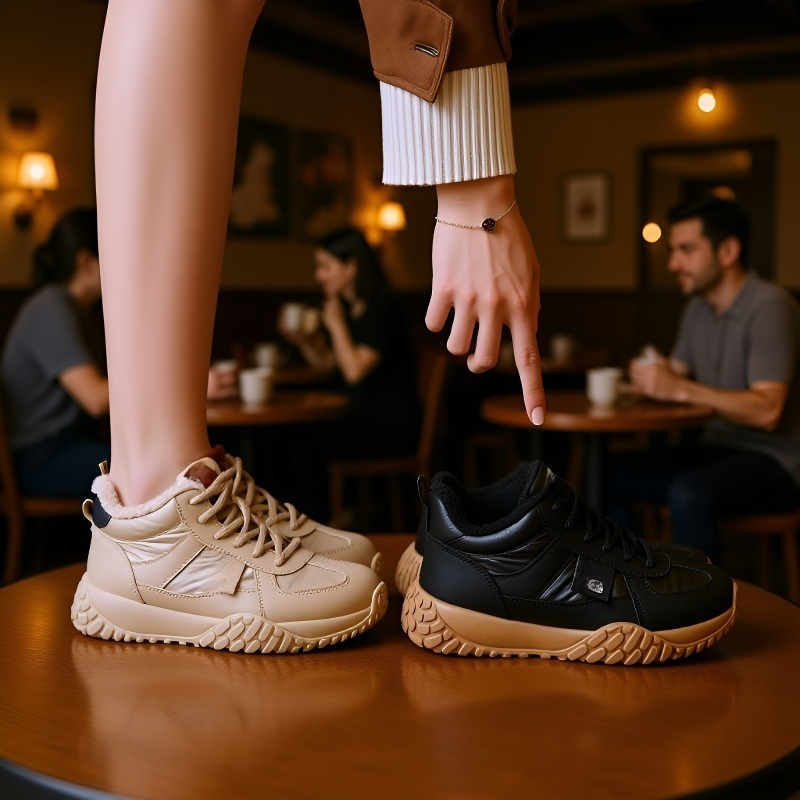 여성용 키높이 면화 기모 스니커즈 부츠