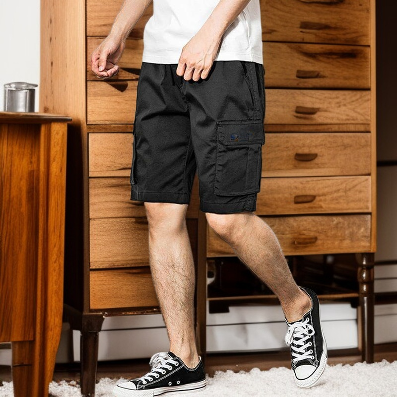 夏メンズゆったり多ポケットワークハーフパンツ