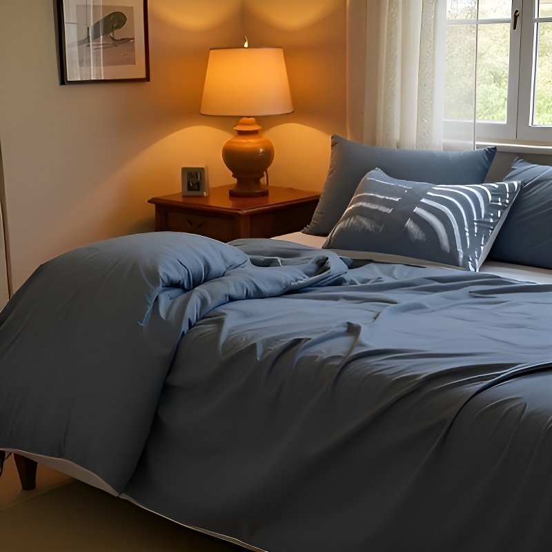 Simple solid color four-piece bed sheet set