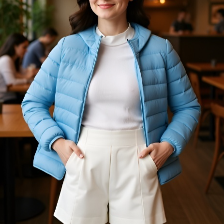 가을 겨울 여자 아우터 박시 후드 쇼트 화이트 오리털 경량 패딩