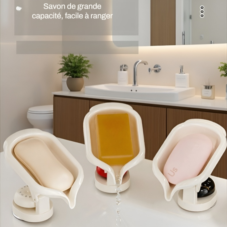Boîte à savon avec ventouse multifonction, égouttoir pour lavabo, fixation sans perçage