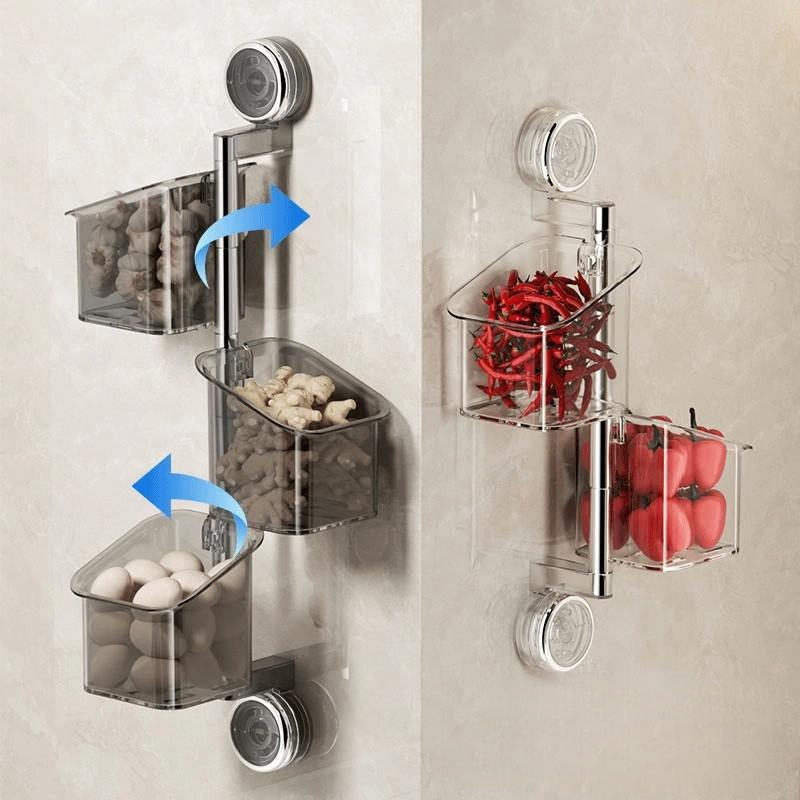 Double suction cup storage box onion, ginger and garlic kitchen rotating storage rack hanging basket