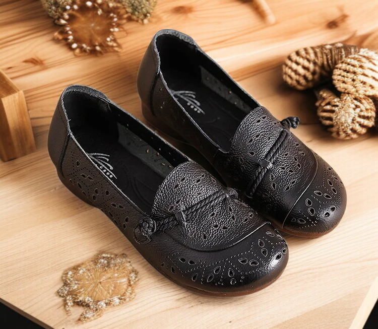 펀칭 에어로쿨 쿠션 엄마 신발 여성 중장년 컴포트화 앞코 소가죽 펀칭 샌들 구멍