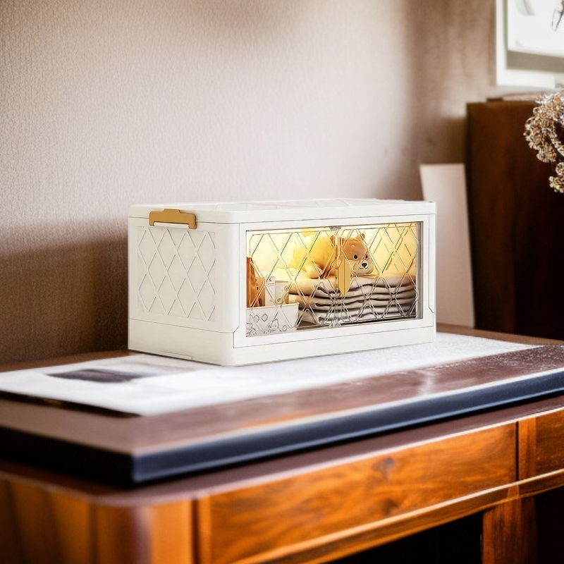 Caja organizadora de ropa con doble puerta y múltiples compartimentos