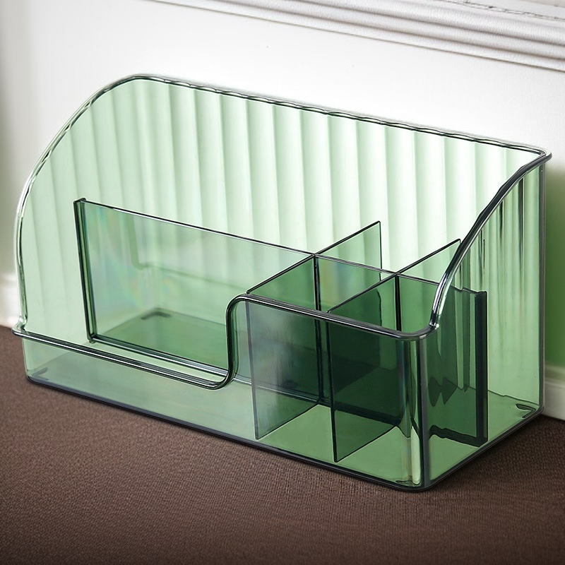 ชั้นเก็บลิปสติกและแปรงแต่งหน้าหรูหราบนโต๊ะ