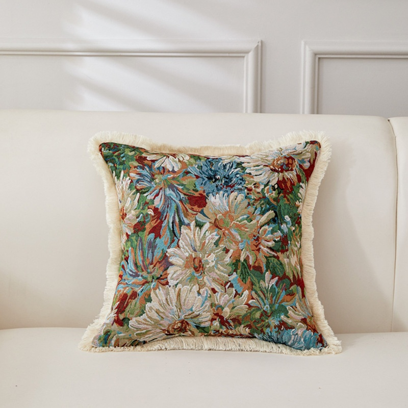 Coussin décoratif rétro en coton et lin