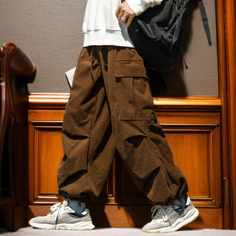 カップル秋冬コーデュロイストレートワイドパンツパンツメンズカジュアルワークパンツアーミーグリーンワイドパンツ