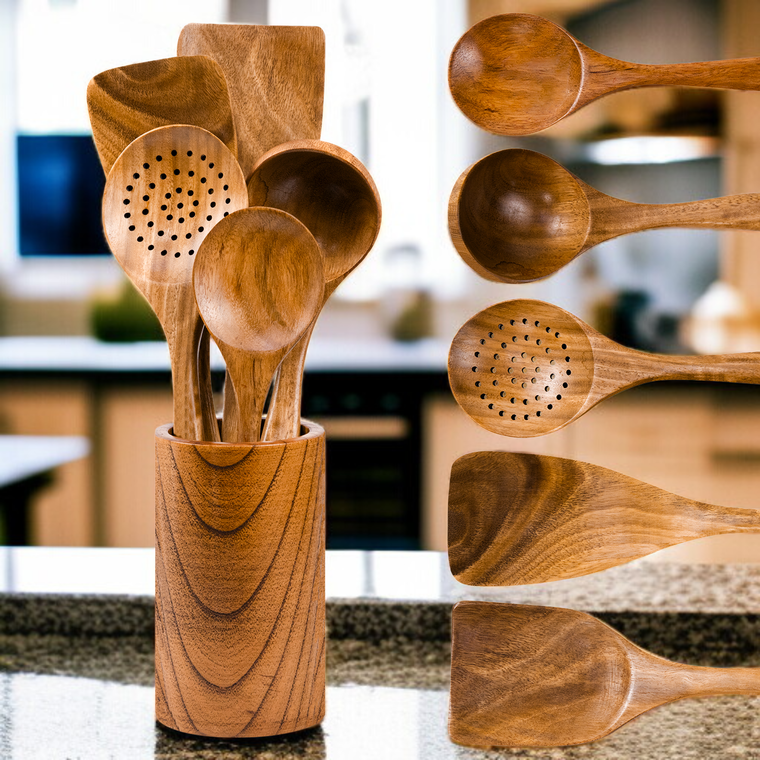 Kit de cuillères en bois GL avec fourchette et spatule pour la cuisine