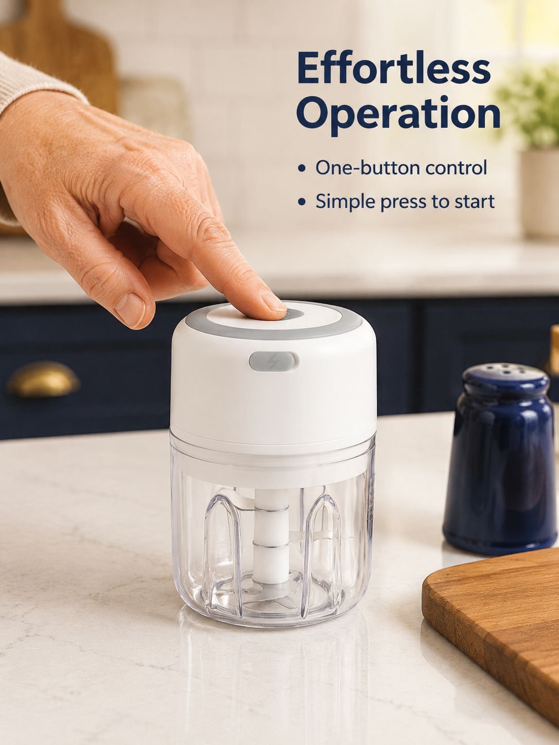 Compact wireless food processor on kitchen counter