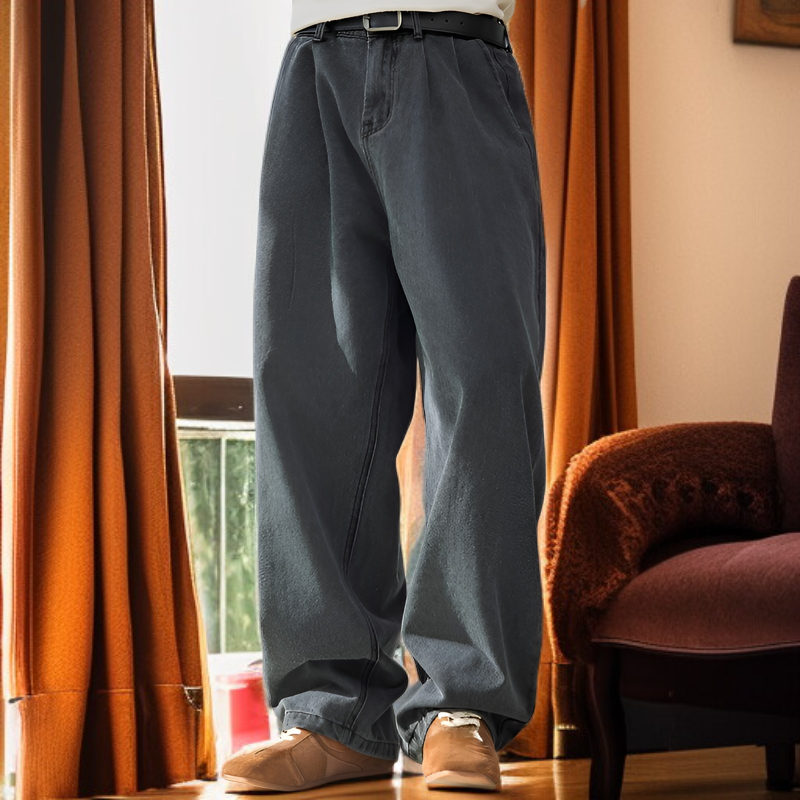レトロ快適カジュアル メンズカーブドジーンズ 軽量ストレートパンツ