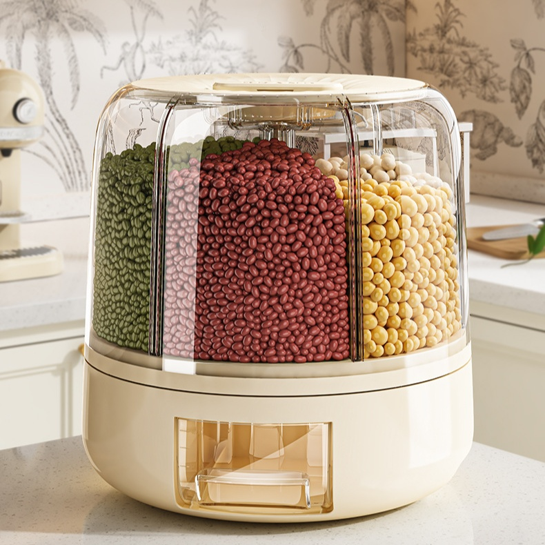 家庭用回転式プッシュ収納バケツ 五穀米密封保存容器