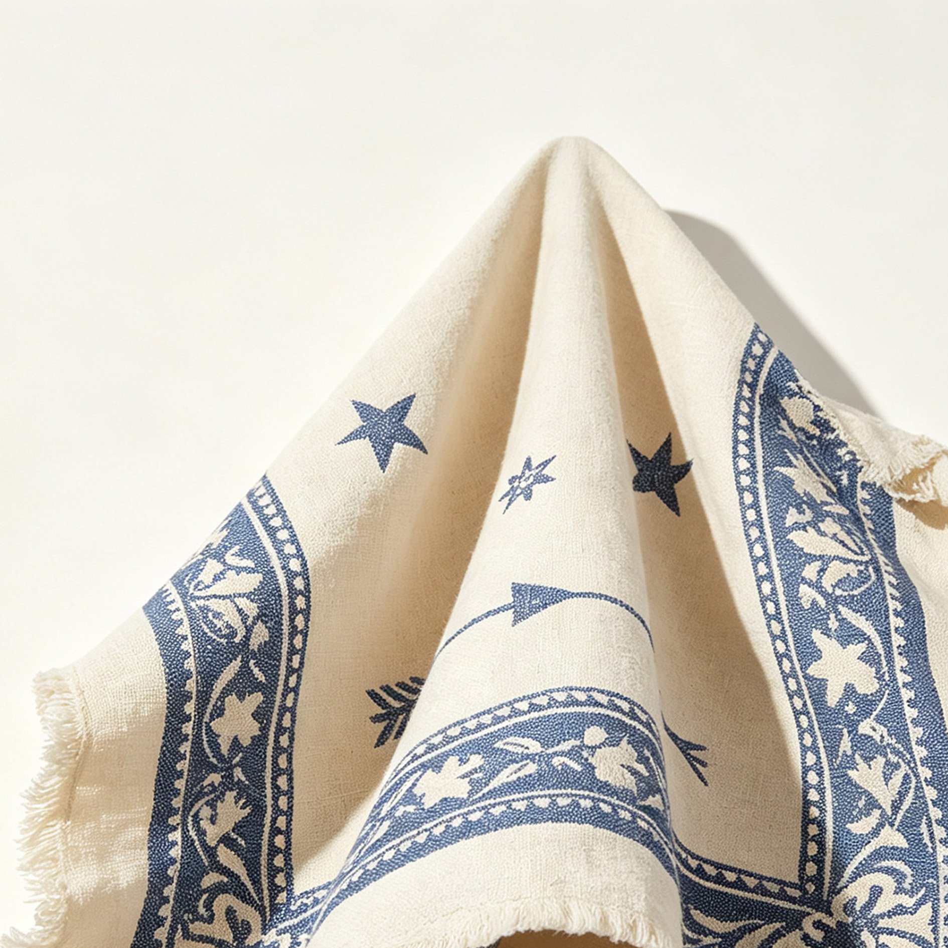 Blue Printed Tassel Tea Towel